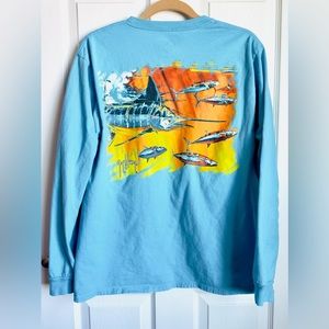 Guy Harvey Long Sleeve Shirt Navy Blue Front Pocket Sailfish Size M